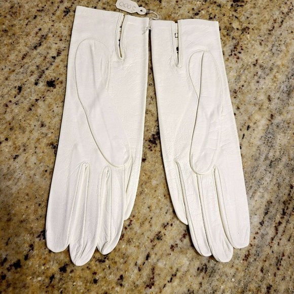 NEW Vintage Ladies White Soft Leather 8.5 " Gloves Size 5 (XS) Cutout Ribbons - Picture 3 of 12